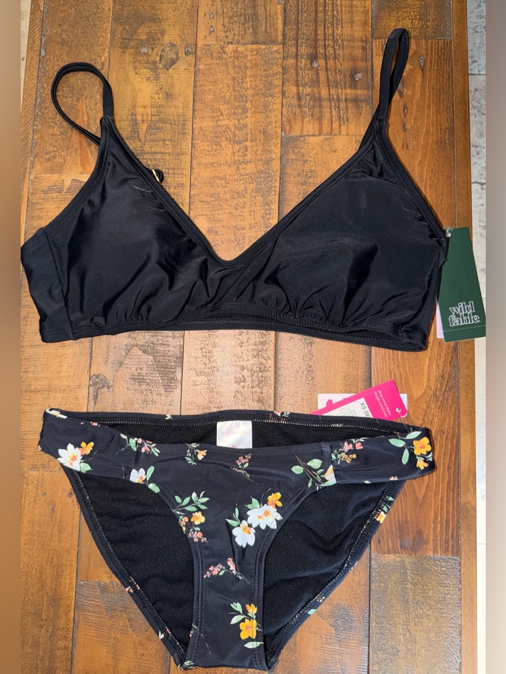 wild fable Black Floral Bikini Set with Yellow & White Blossoms